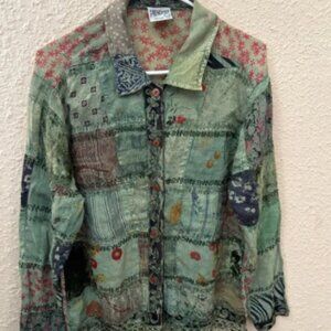 Patchwork Green Sweater by Peruvian Connection